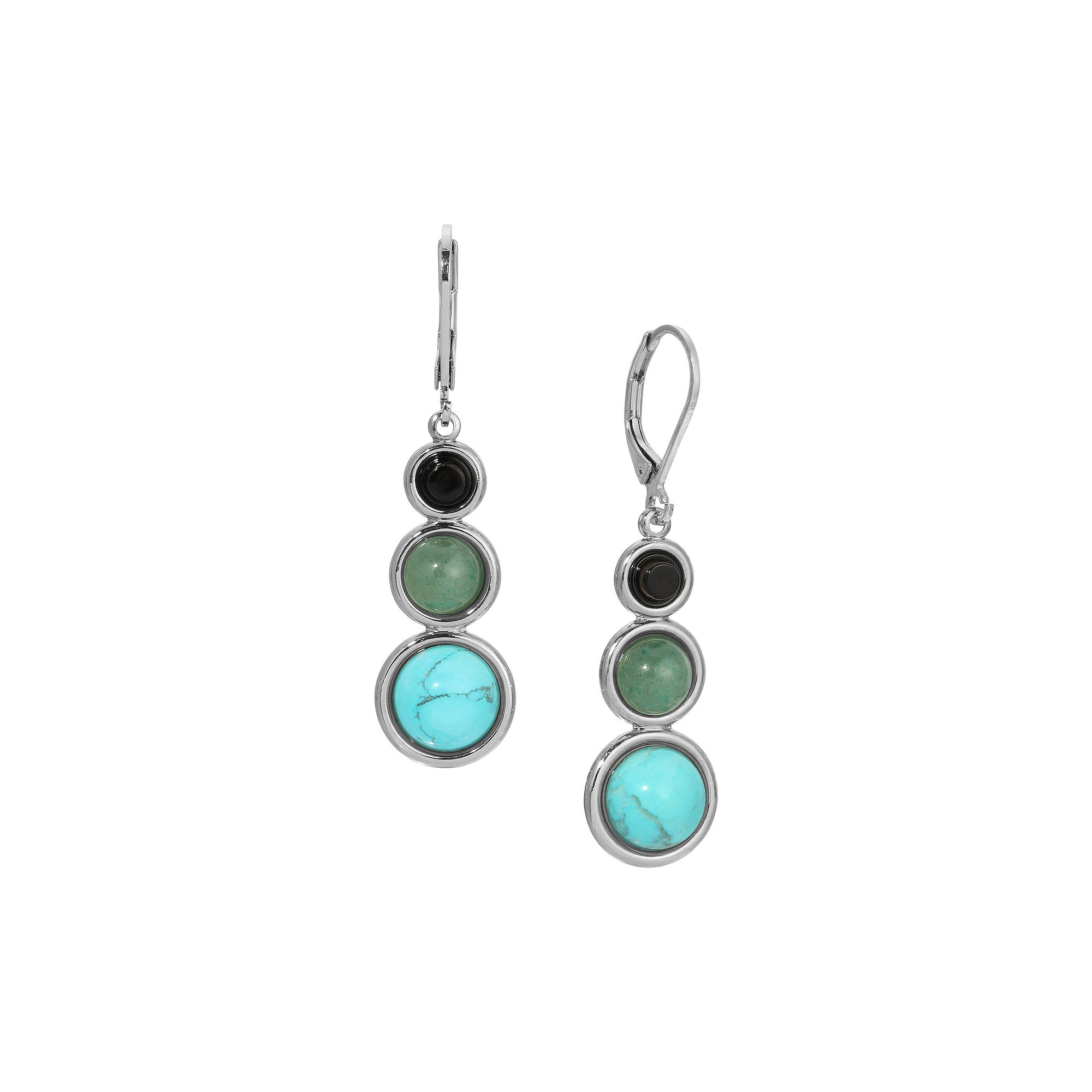 1928 Silver Tone Multi-Color Semi Precious Stones Drop Earrings, Womens