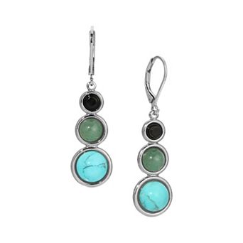 1928 Silver Tone Multi-Color Semi Precious Stones Drop Earrings