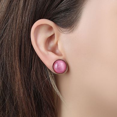 1928 Silver Tone Pink Crystal Stud Earrings