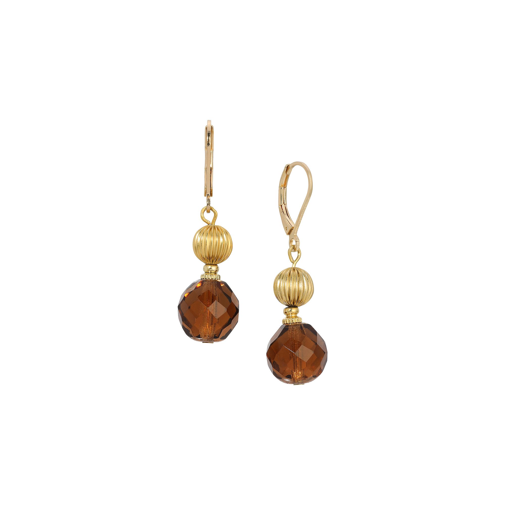 1928 Gold Tone Brown Crystal Beaded Drop Earrings, Womens