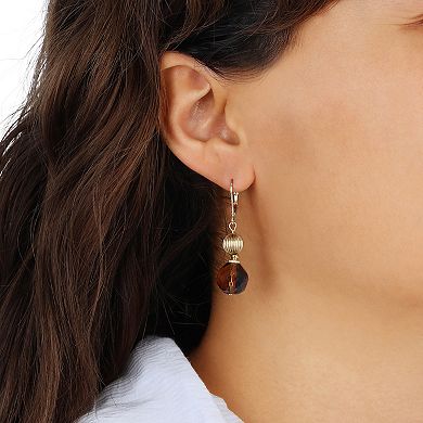 1928 Gold Tone Brown Crystal Beaded Drop Earrings
