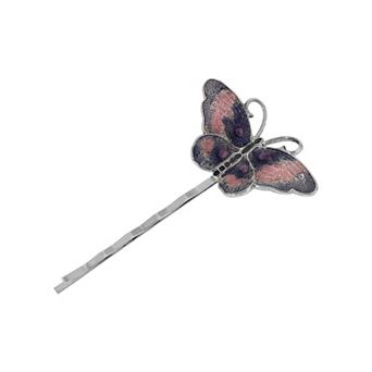 1928 Silver Tone Blue & Pink Butterfly Bobby Pin