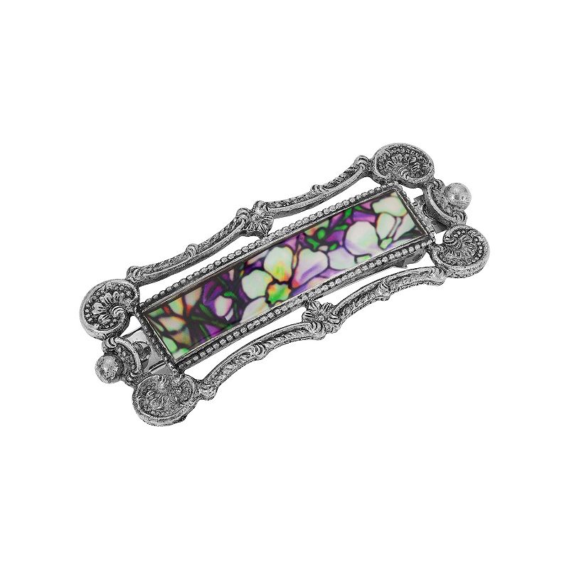 1928 Silver Tone Simulated Stained Glass Hair Barrette, Multi