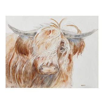 INK+IVY Windswept Hand Embellished Highland Bull Canvas Wall Art