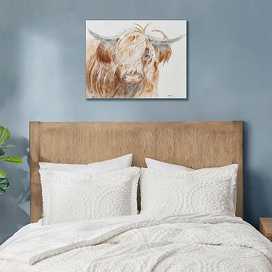 INK+IVY Windswept Hand Embellished Highland Bull Canvas Wall Art