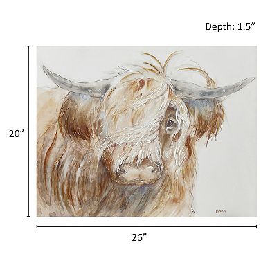 INK+IVY Windswept Hand Embellished Highland Bull Canvas Wall Art
