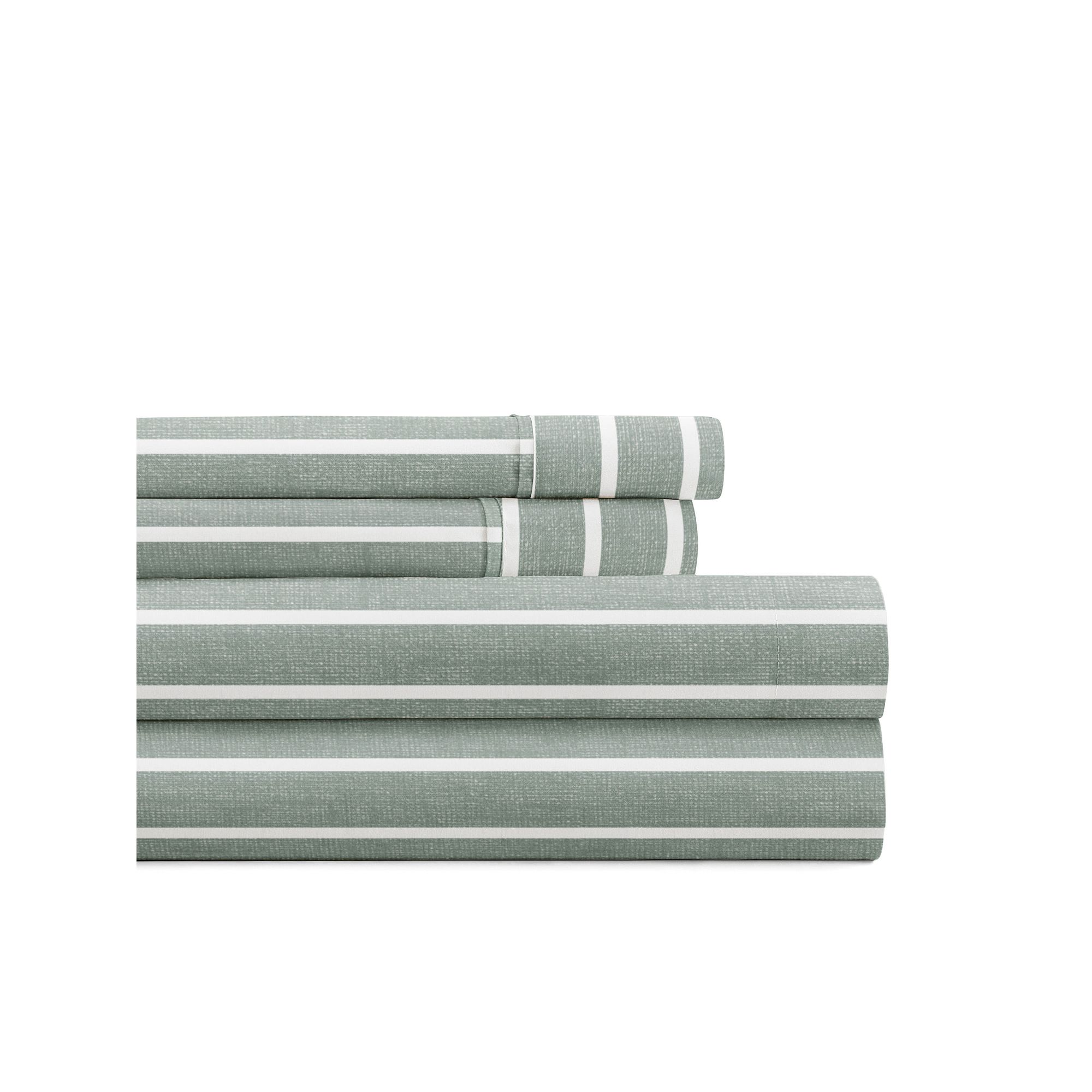 Home Collection Soft Lines Sheet Set, Green Awning Stripe