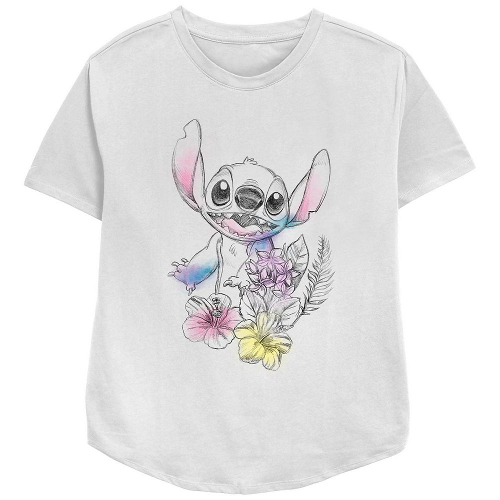 Disneys Lilo And Stitch Womens Floral Sketch Graphic Tee 
