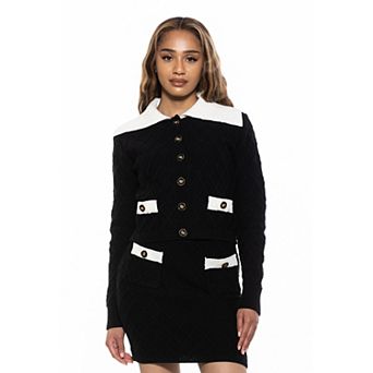 Women's ALEXIA ADMOR Alina Wide Contrast Collared Knit Cardigan
