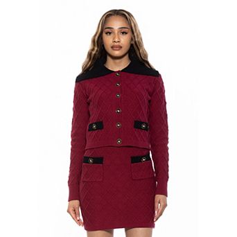 Women's ALEXIA ADMOR Alina Wide Contrast Collared Knit Cardigan