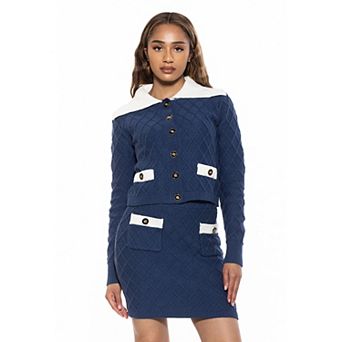Women's ALEXIA ADMOR Alina Wide Contrast Collared Knit Cardigan