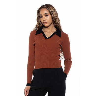 Women's ALEXIA ADMOR Crsti Collared Long Sleeve Ribbed Sweater