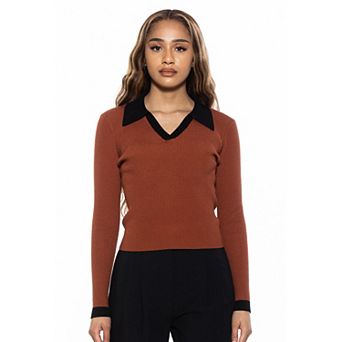 Women's ALEXIA ADMOR Crsti Collared Long Sleeve Ribbed Sweater