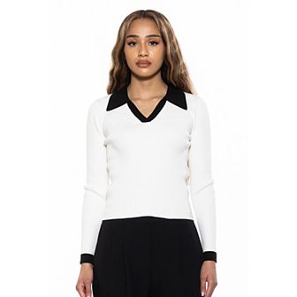 Women's ALEXIA ADMOR Crsti Collared Long Sleeve Ribbed Sweater