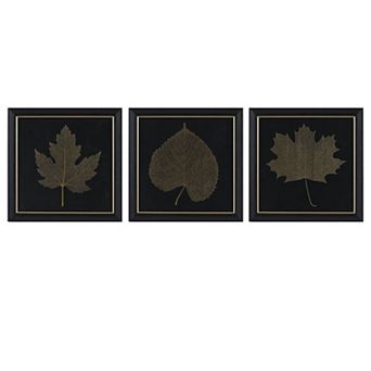 Martha Stewart Gilded Trio Gold Metallic Leaf Square Framed Graphic Wall Decor 3 pc Set