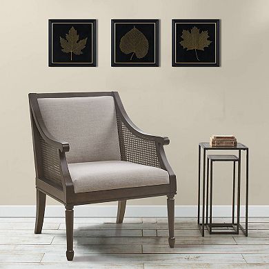 Martha Stewart Gilded Trio Gold Metallic Leaf Square Framed Graphic Wall Decor 3-Piece Set