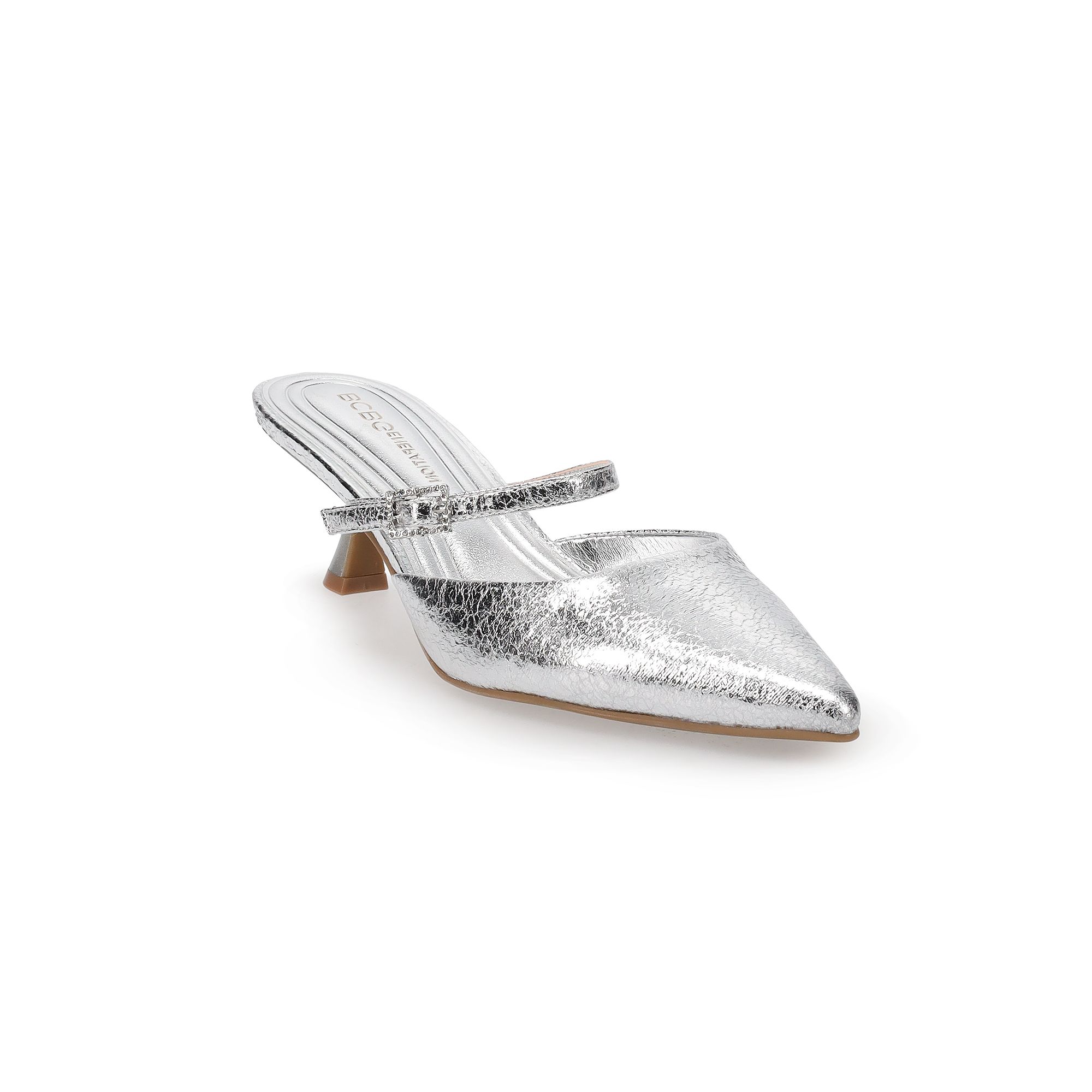 BCBGeneration Kalista Womens Kitten Heel Slide On Pumps, Size: 6, Silver