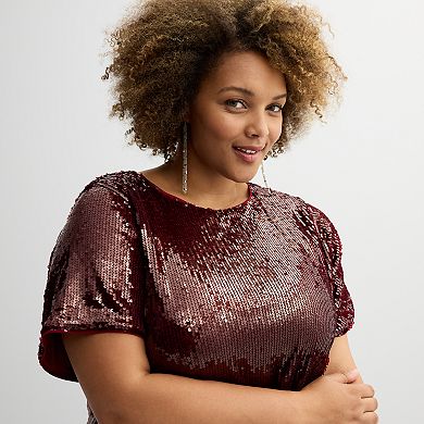 Plus Size Nine West Sequin Party Top