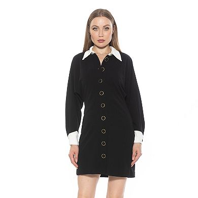 Women's ALEXIA ADMOR Velvette Contrast Collar Dolman Button Down Dress