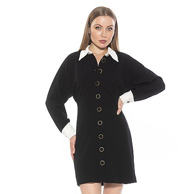 Women's ALEXIA ADMOR Velvette Contrast Collar Dolman Button Down Dress