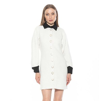 Women's ALEXIA ADMOR Velvette Contrast Collar Dolman Button Down Dress