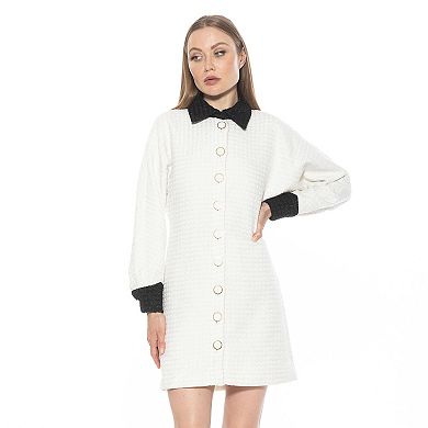 Women's ALEXIA ADMOR Velvette Contrast Collar Dolman Button Down Dress