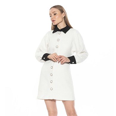 Women's ALEXIA ADMOR Velvette Contrast Collar Dolman Button Down Dress