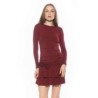 Women's ALEXIA ADMOR Pluto Long Sleeve Draped Ruffle Skirt Dress