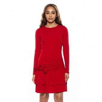 Women's ALEXIA ADMOR Pluto Long Sleeve Draped Ruffle Skirt Dress
