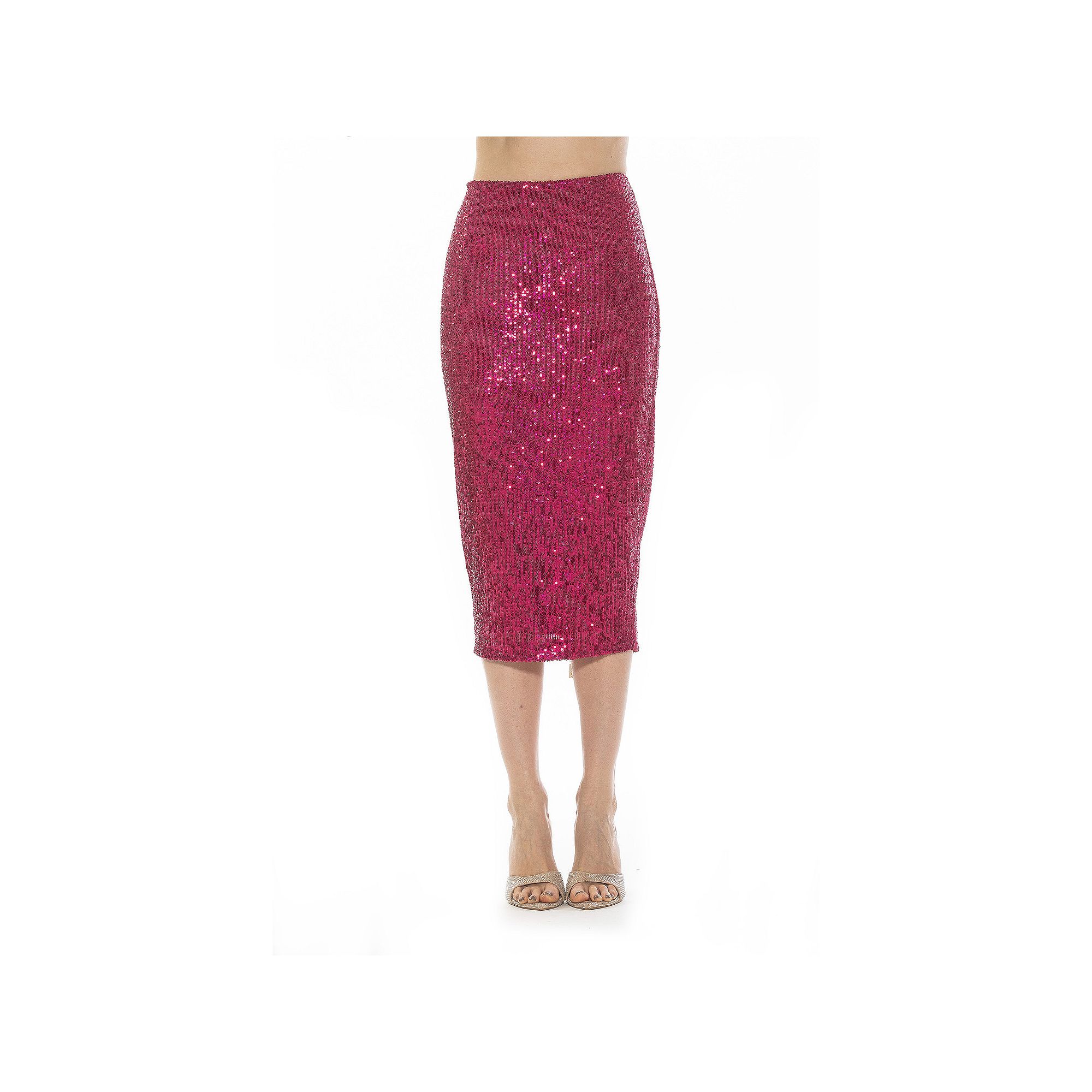Womens ALEXIA ADMOR Ana Midi Sequin Pencil Skirt with Full Back Expose, Si