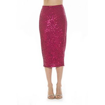Women's ALEXIA ADMOR Ana Midi Sequin Pencil Skirt with Full Back Expose