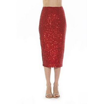 Women's ALEXIA ADMOR Ana Midi Sequin Pencil Skirt with Full Back Expose
