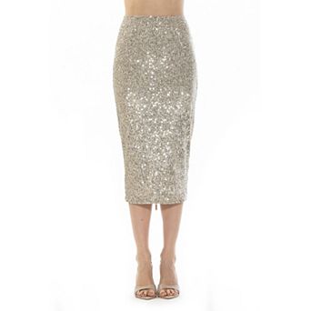 Women's ALEXIA ADMOR Ana Midi Sequin Pencil Skirt with Full Back Expose