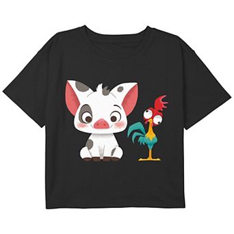 Disney's Moana Pua And Hei Hei Cartoony Girls 7-16 Cropped Graphic Tee