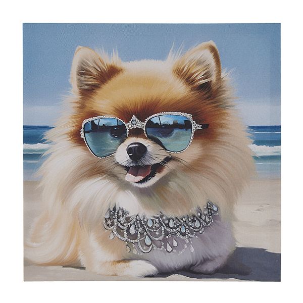 Madison Park Sunshine Animals Canvas Wall Art - Pomeranian Blue Multi