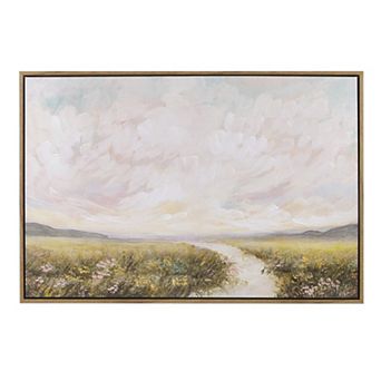 Madison Park Peaceful River Hand Embellished Framed Canvas Abstract Landscape Wall Art