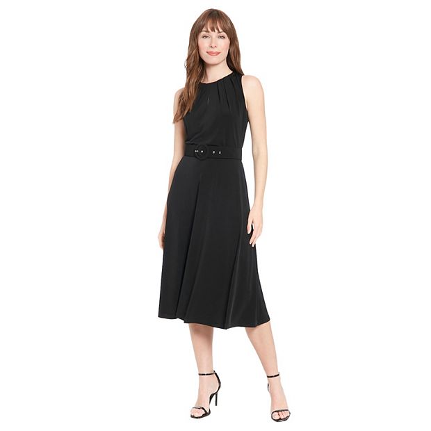 knee length dresses for ladies Black Contrast Trim Keyhole Cutout Midi Dress