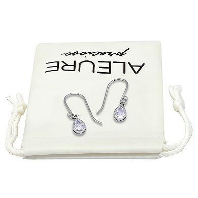Aleure Precioso Sterling Silver Cubic Zirconia Pear Cut Drop Earrings