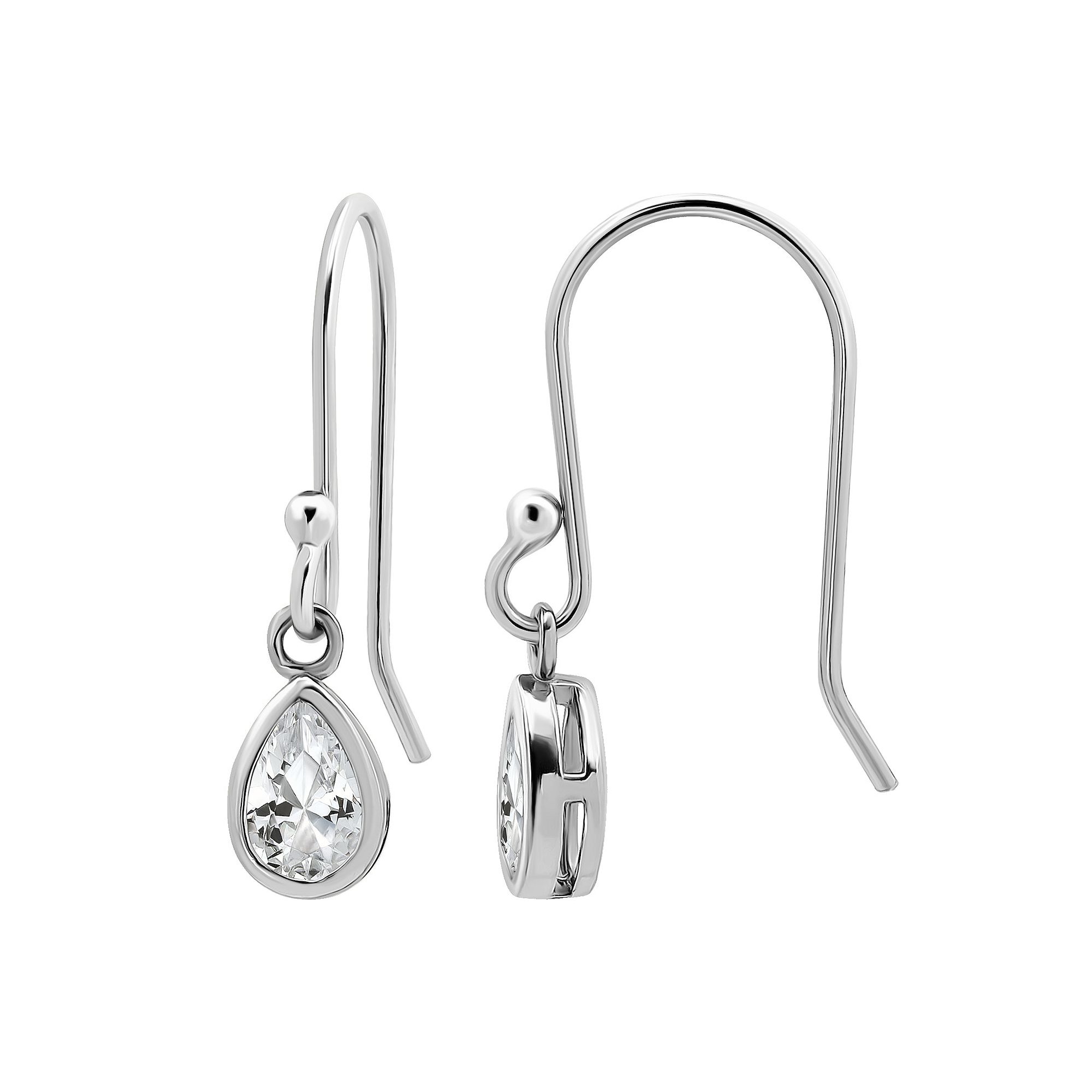 Aleure Precioso Sterling Silver Cubic Zirconia Pear Cut Drop Earrings, Wome