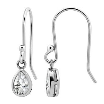 Aleure Precioso Sterling Silver Cubic Zirconia Pear Cut Drop Earrings