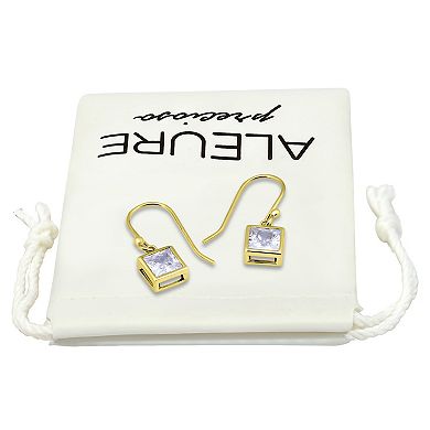 Aleure Precioso Sterling Silver Cubic Zirconia Square Cut Drop Earrings