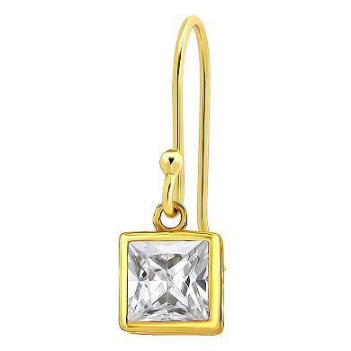 Aleure Precioso Sterling Silver Cubic Zirconia Square Cut Drop Earrings