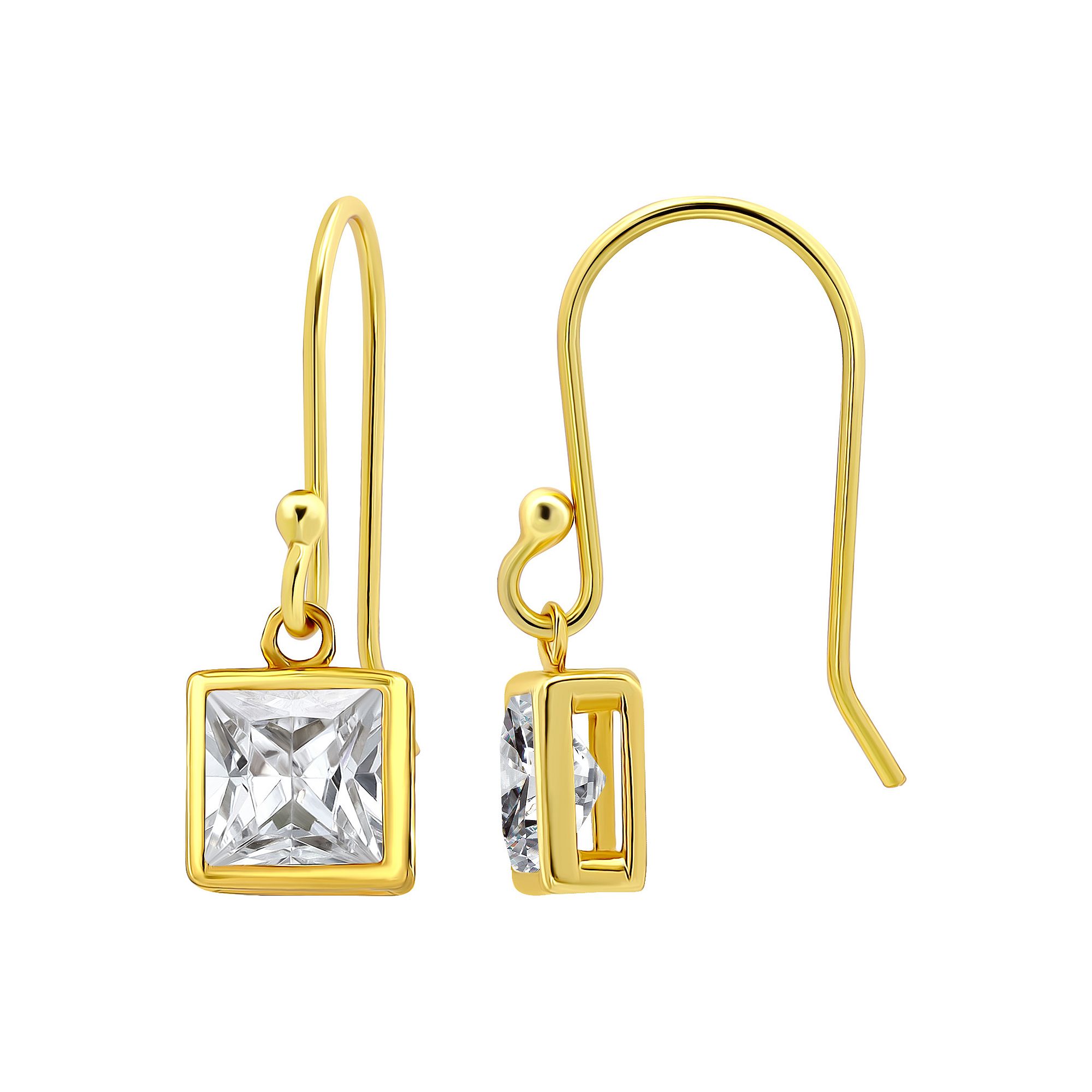 Aleure Precioso Sterling Silver Cubic Zirconia Square Cut Drop Earrings, Wo