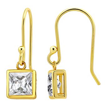 Aleure Precioso Sterling Silver Cubic Zirconia Square Cut Drop Earrings