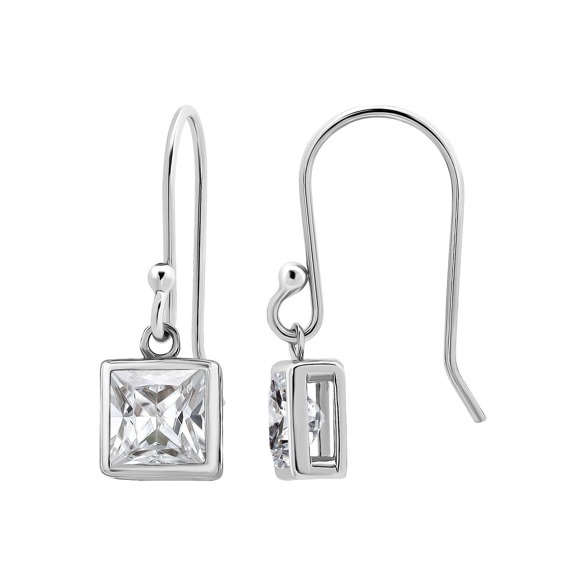 Aleure Precioso Sterling Silver Cubic Zirconia Square Cut Drop Earrings, Wo