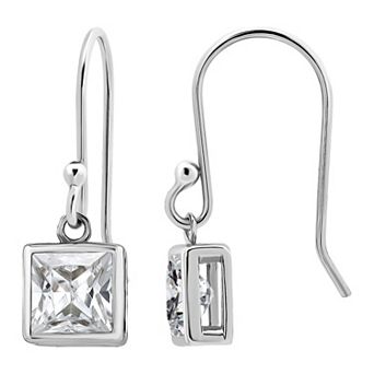 Aleure Precioso Sterling Silver Cubic Zirconia Square Cut Drop Earrings