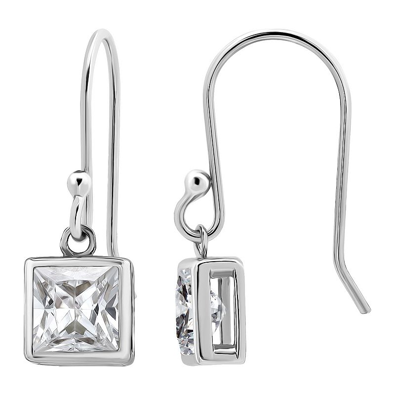 Aleure Precioso Sterling Silver Cubic Zirconia Square Cut Drop Earrings, Women's