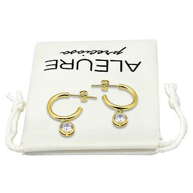 Aleure Precioso Sterling Silver Cubic Zirconia Round Drop Hoop Earrings