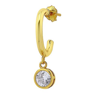 Aleure Precioso Sterling Silver Cubic Zirconia Round Drop Hoop Earrings