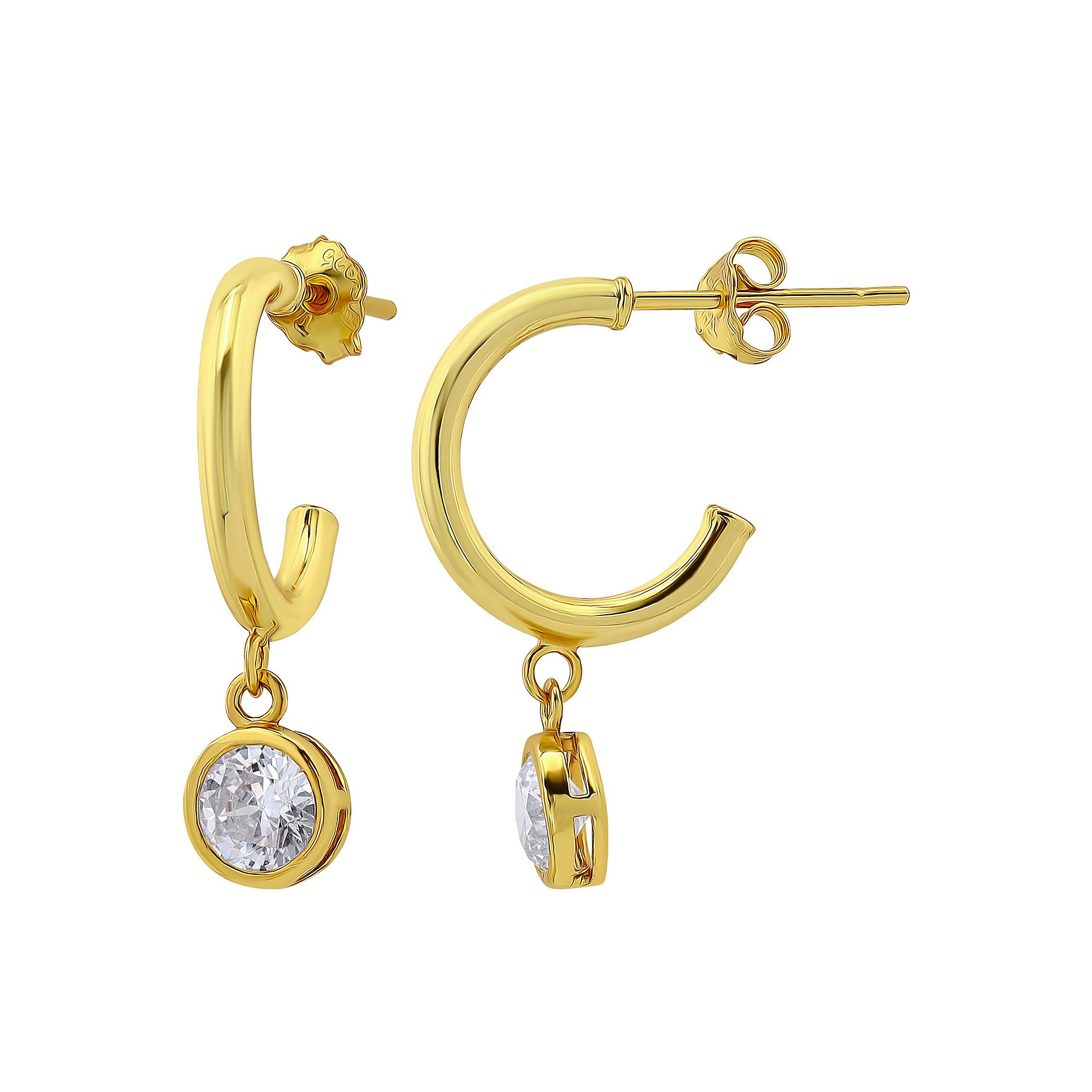 Aleure Precioso Sterling Silver Cubic Zirconia Round Drop Hoop Earrings, Wo